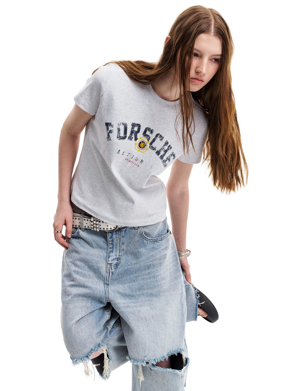 0123Start Retro Letter Print Crew Neck Tee