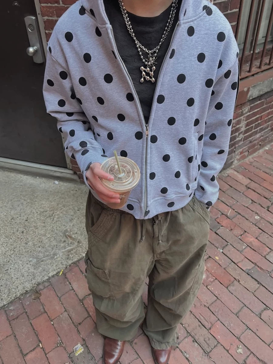 FTS Polka Dot Shoulder Short Zip Hooded Jacket