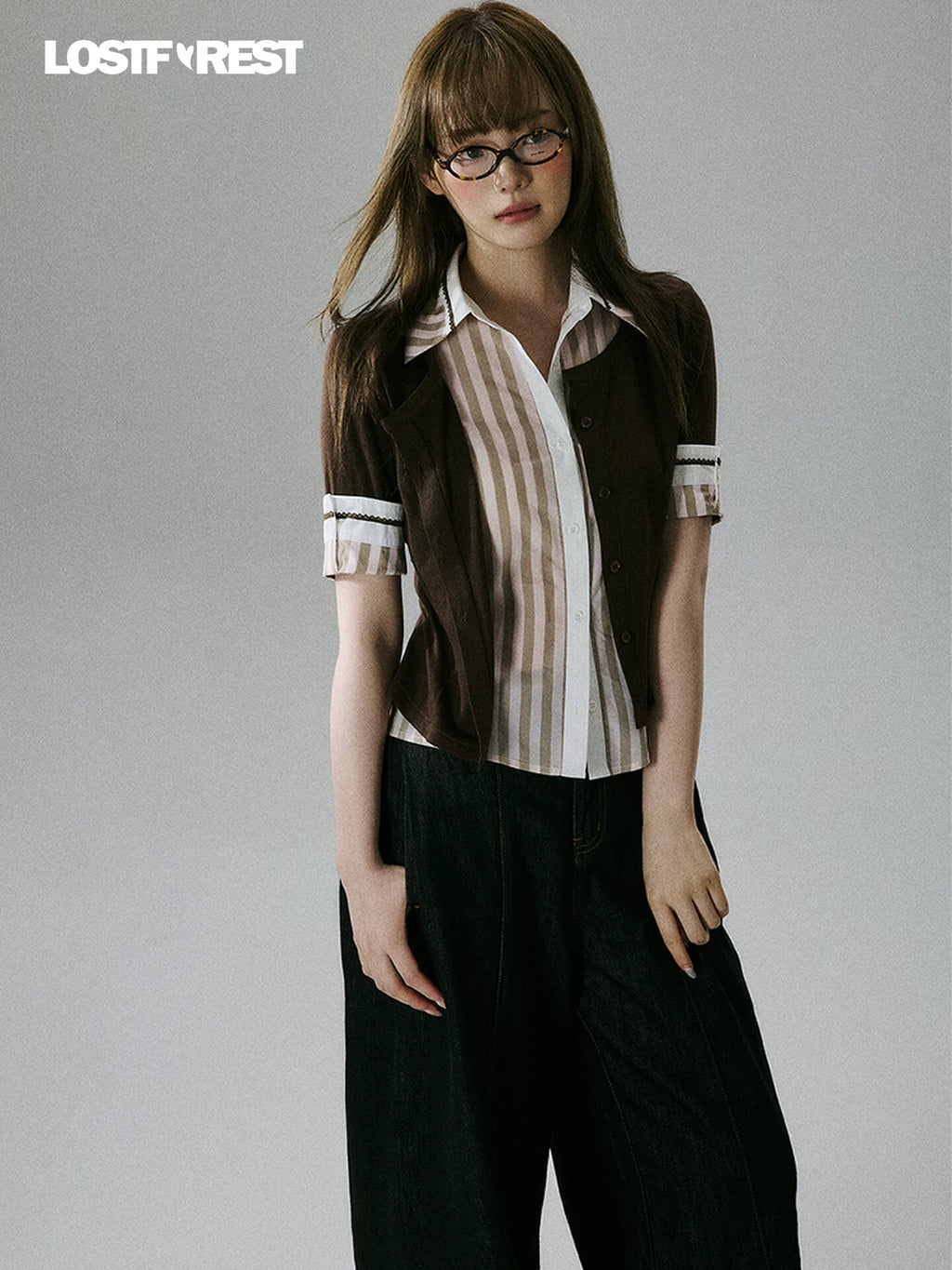 LOST FOREST Fake Two Pieces Stacked Through Waist and Thin Tee