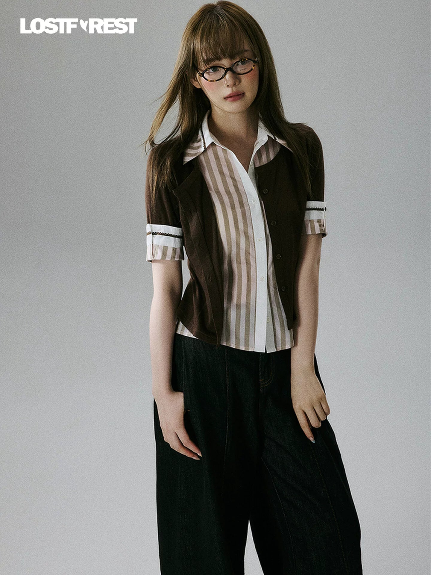 LOST FOREST Fake Two Pieces Stacked Through Waist and Thin Tee