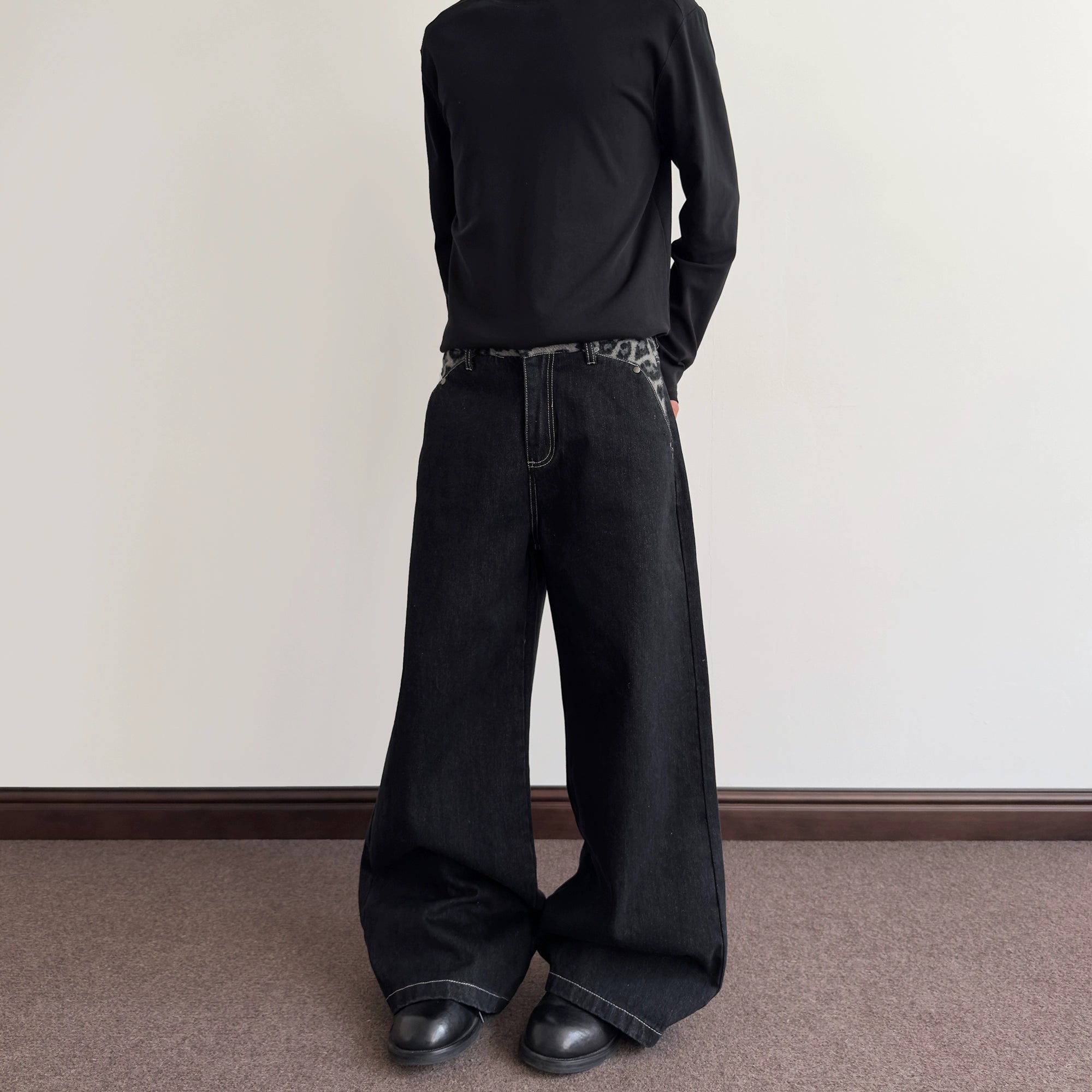 A PUEE Vintage Leopard Patchwork Scimitar Jeans