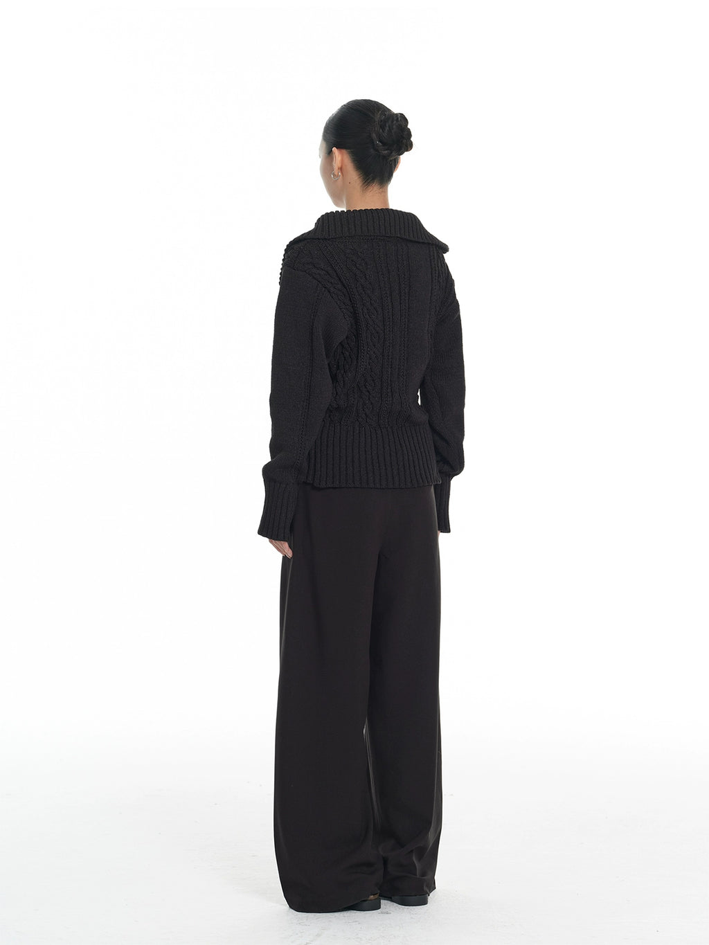 LINY LIBERTY Vintage Stand-up Neck Knitted Thick Needle Sweater Cardigan Jacket