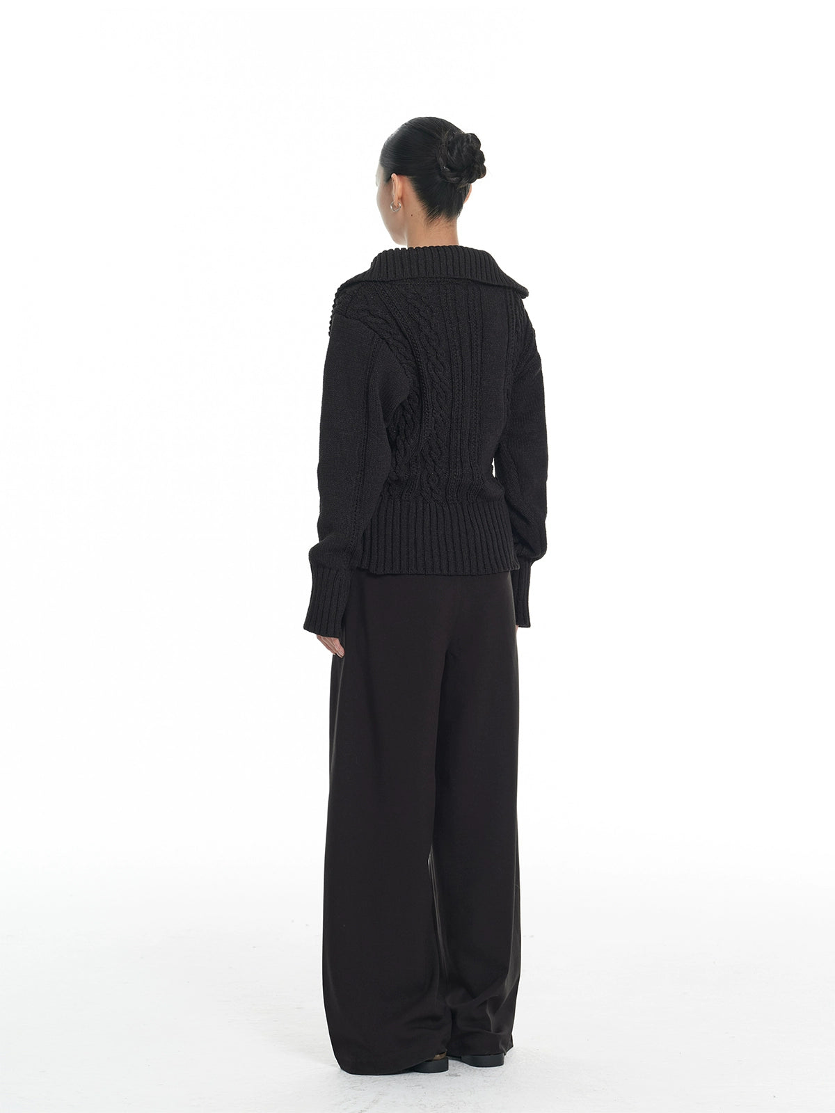 LINY LIBERTY Vintage Stand-up Neck Knitted Thick Needle Sweater Cardigan Jacket