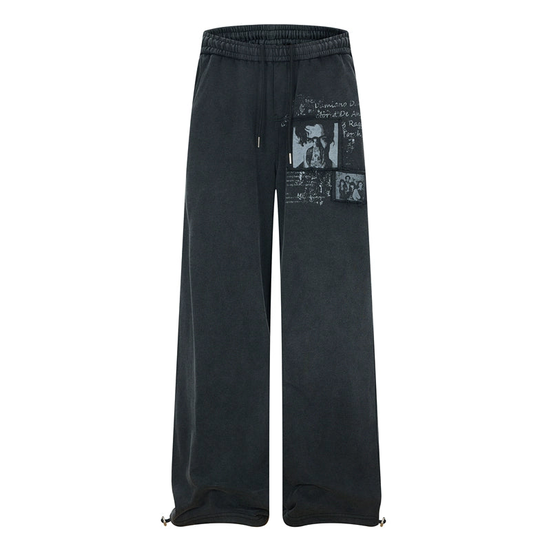 GXFortune Retro Old Character Print Sweatpants
