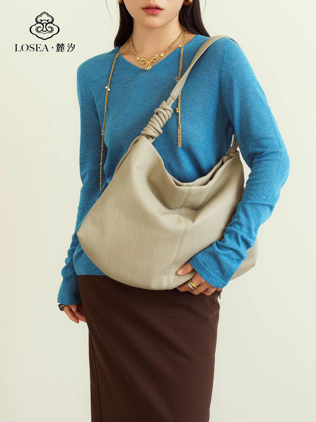 LOSEA Soft Leather Large Capacity Versatile Messenger Bag