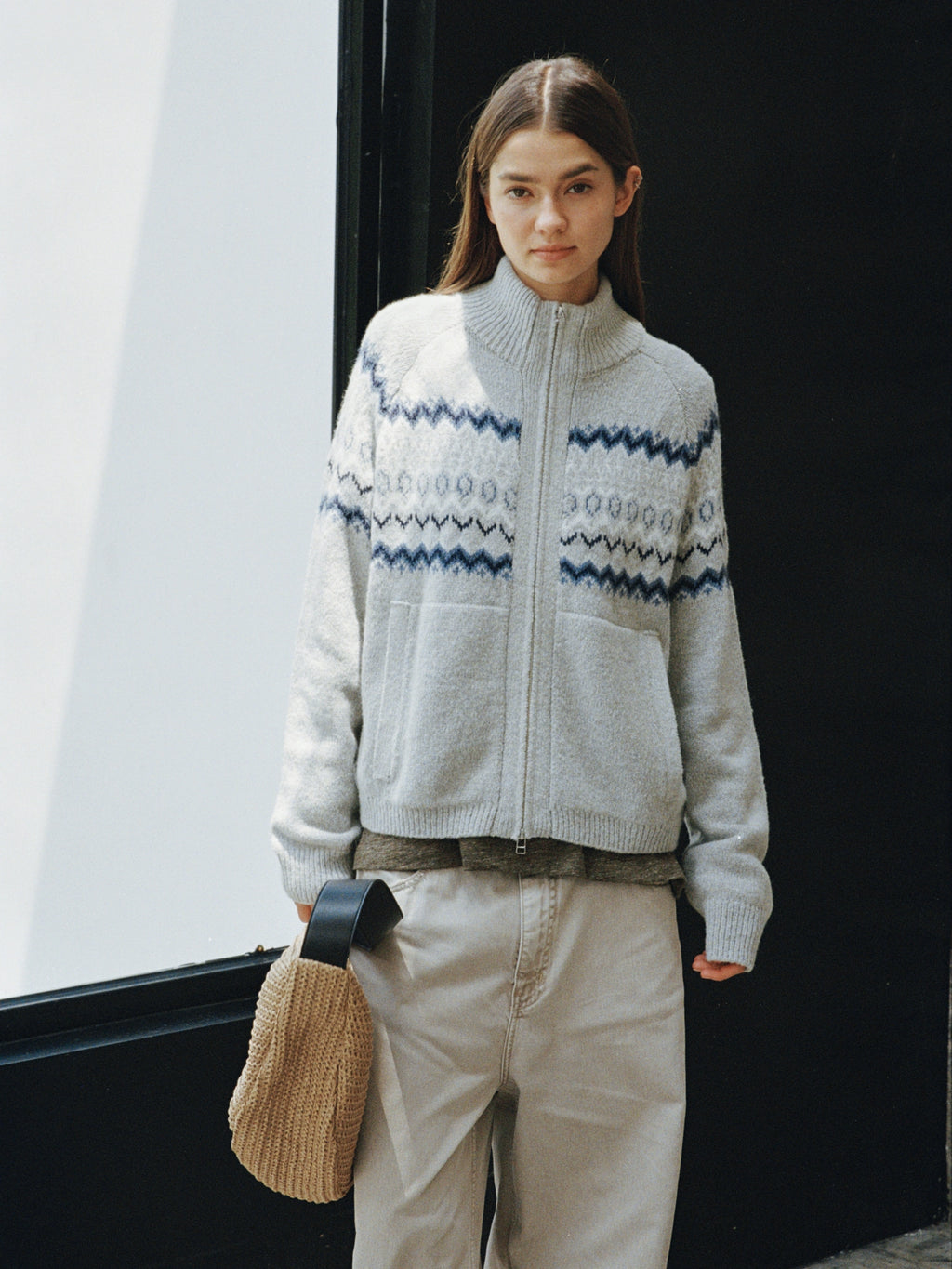VLABMADE Lazy Vintage Jacquard Knitted Zipper Jacket
