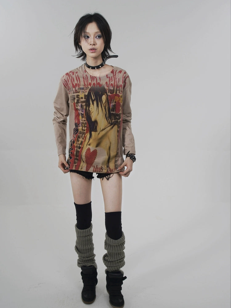 WEBBAR Y2K Sad Angel Long Sleeve T-Shirt