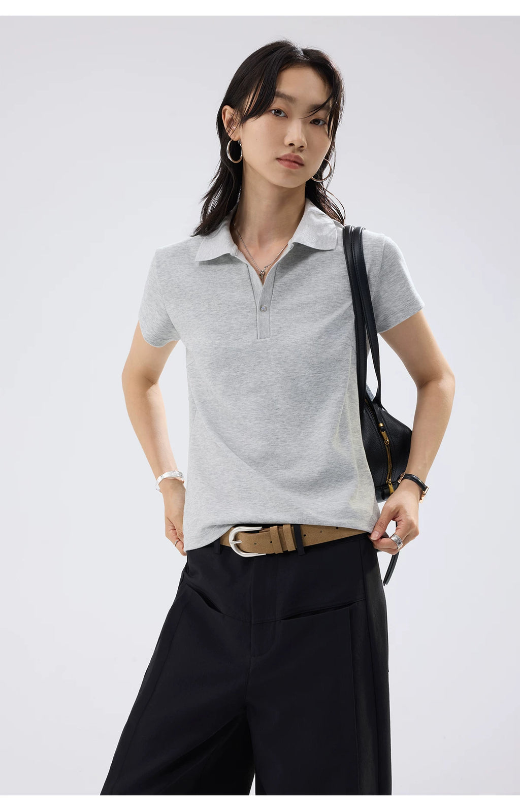 Sameuoo Lapel, Shoulder-length Slimming Tee