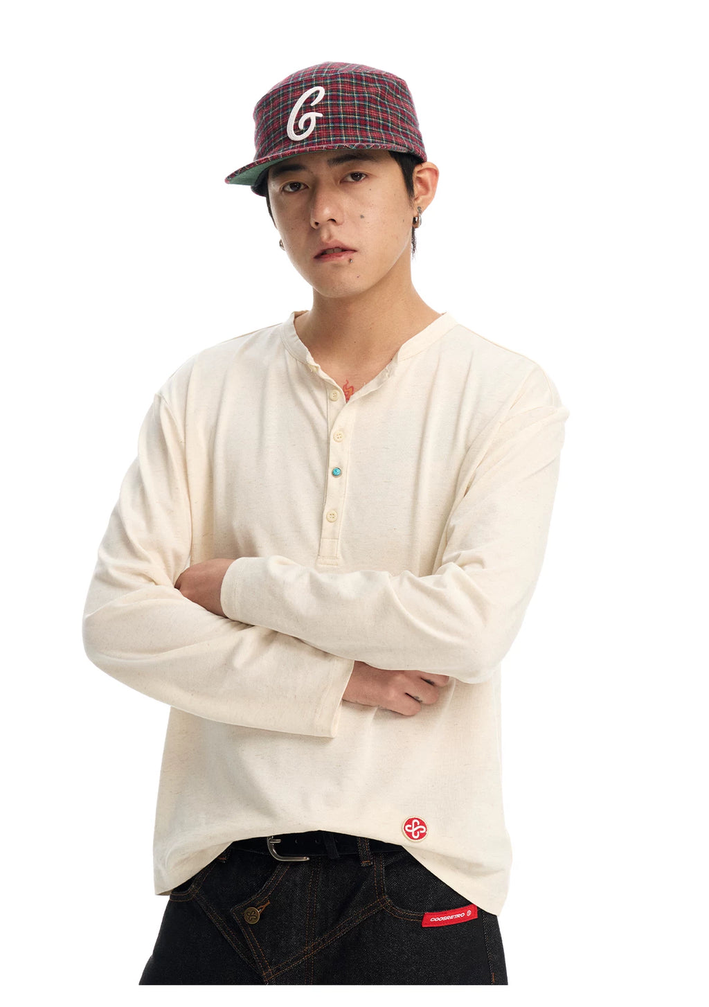 CoosRetro Loose Henry Neck Knitted Long Sleeve