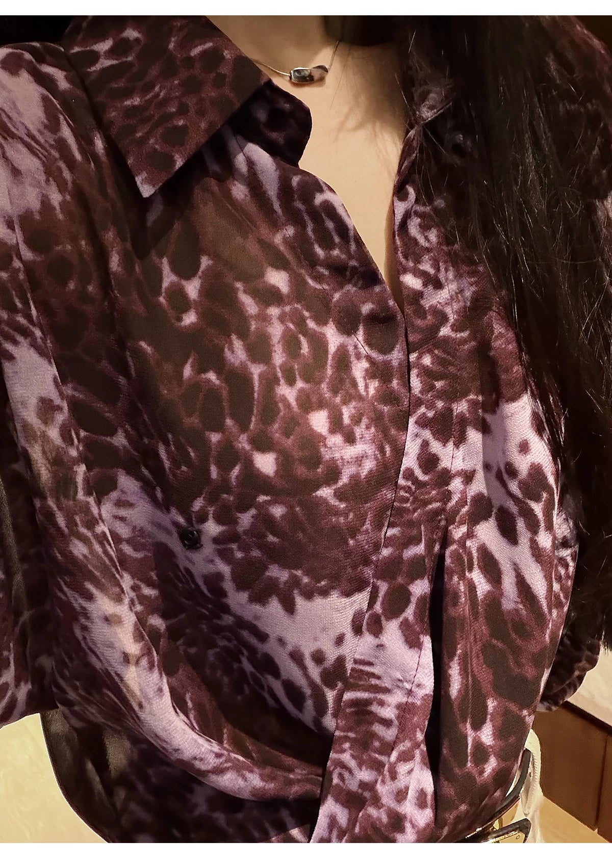 CHUYUQI Waist Leopard Print Long-sleeved Shirt