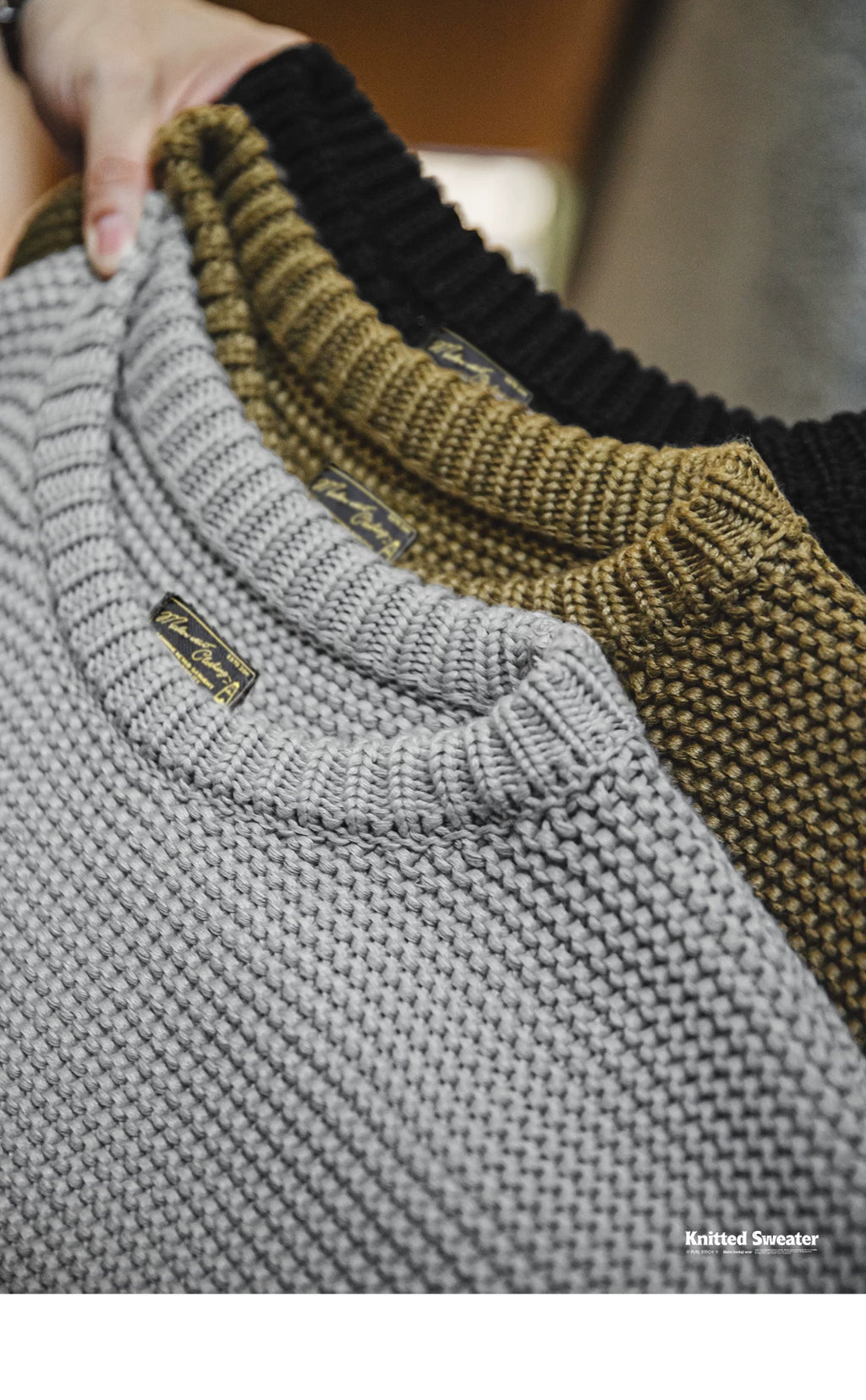 Madden Retro Heavy Textured Knitted  Loose Shoulder Crew Neck Sweater