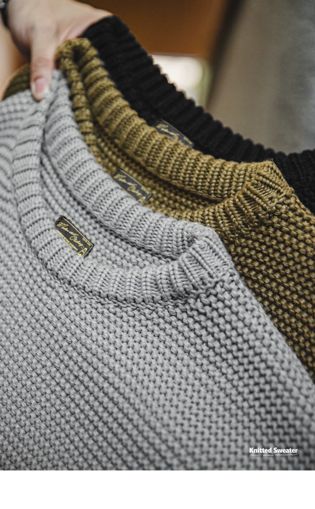 Madden Retro Heavy Textured Knitted  Loose Shoulder Crew Neck Sweater