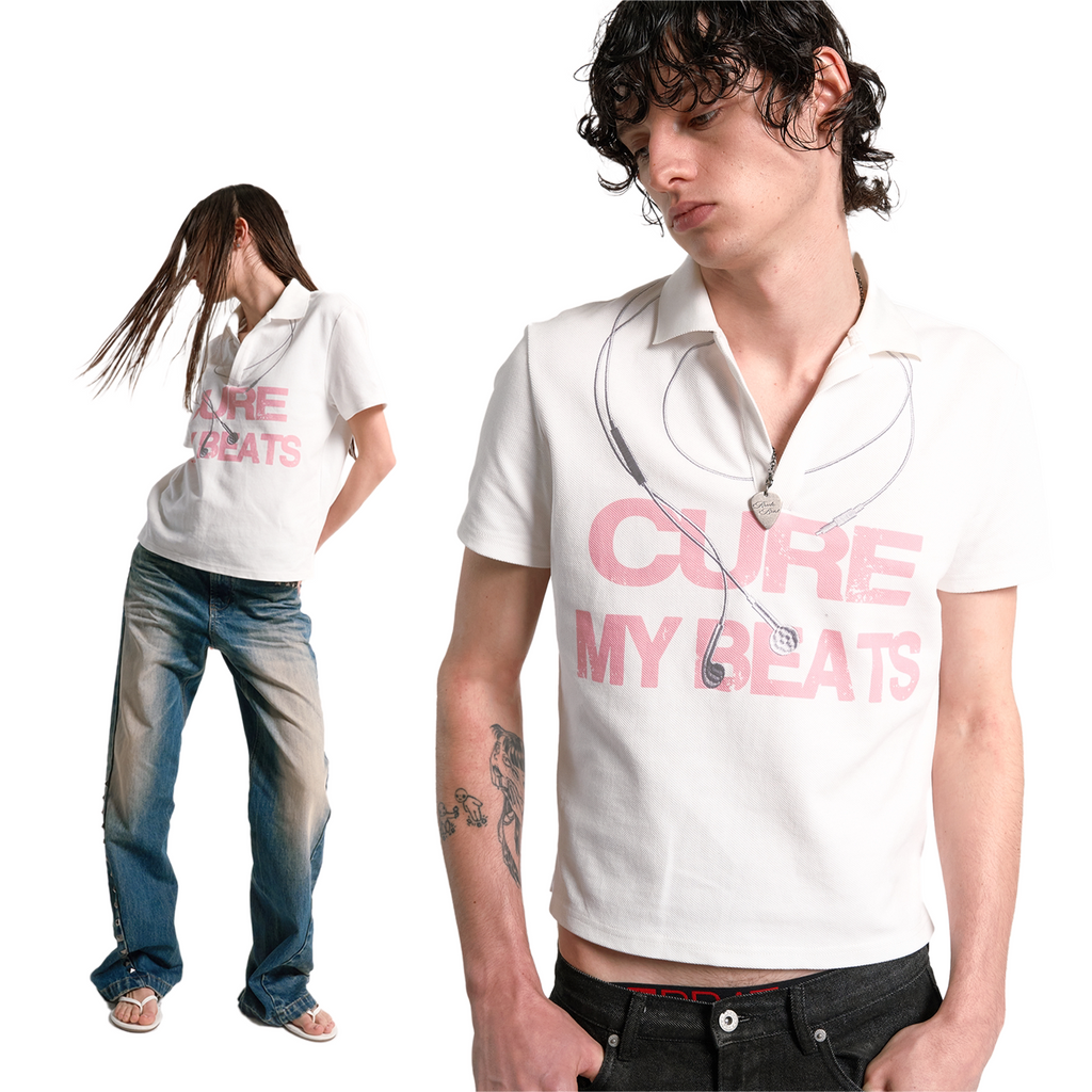 No E Mosen Headphones Embroidery Print Front Shoulder Tee