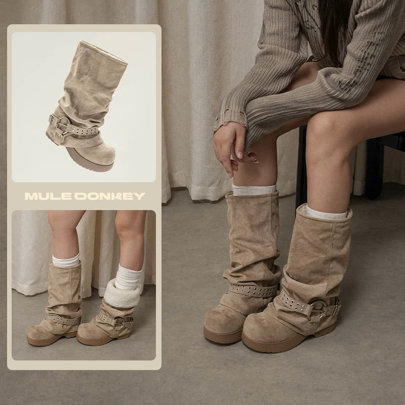 Mule Donkey Vintage Warm Merad Western Pile Boots