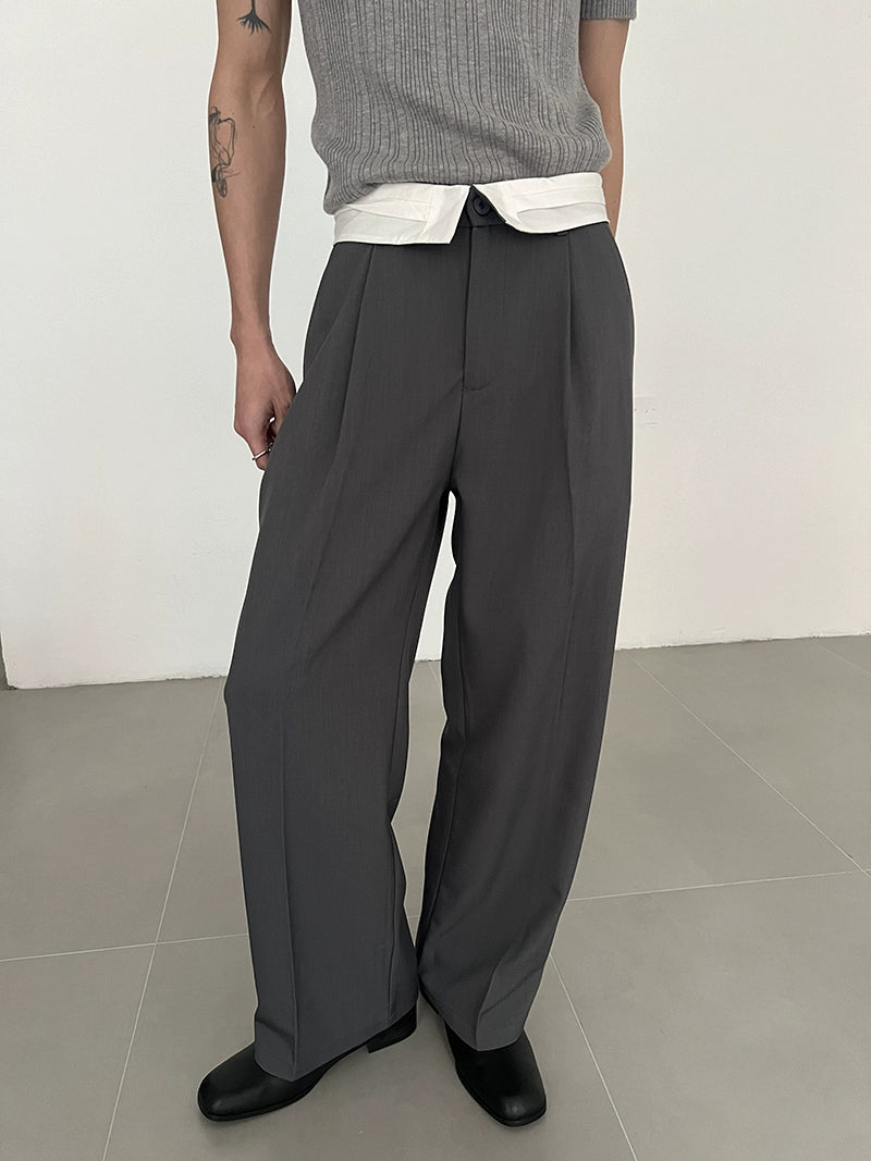 COLN Versatile Contrast Color High Fold-Edge Casual Pants