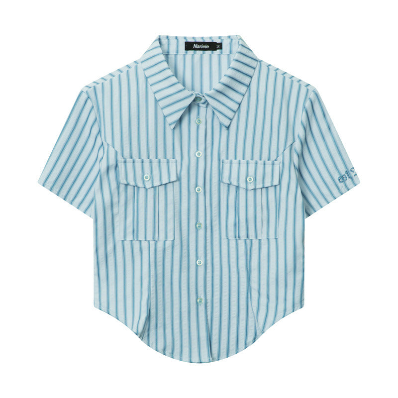 Nariele Striped POLO Neck Slim-Fit Short Shirt