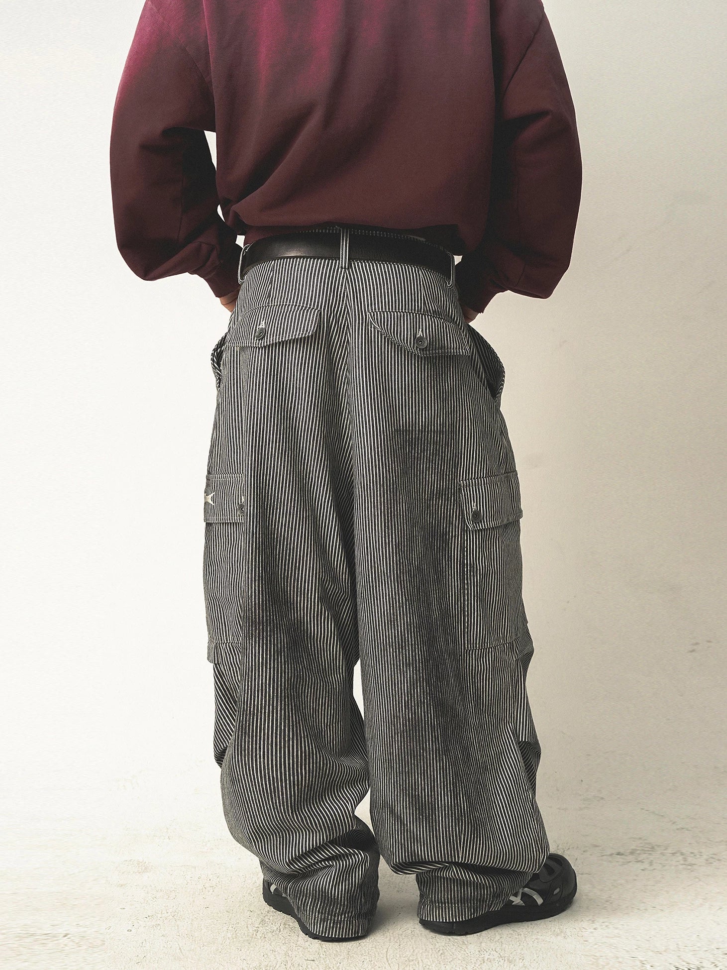 TH90 Striped Lantern Wide-leg Slacks
