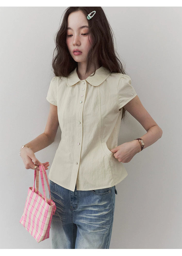 VOOE Lapel Versatile Skinny Shirt