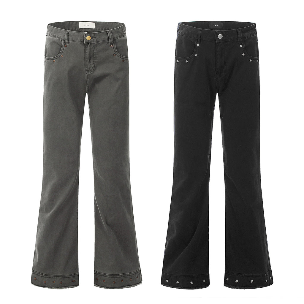 11KN gray-green riveted slim jeans