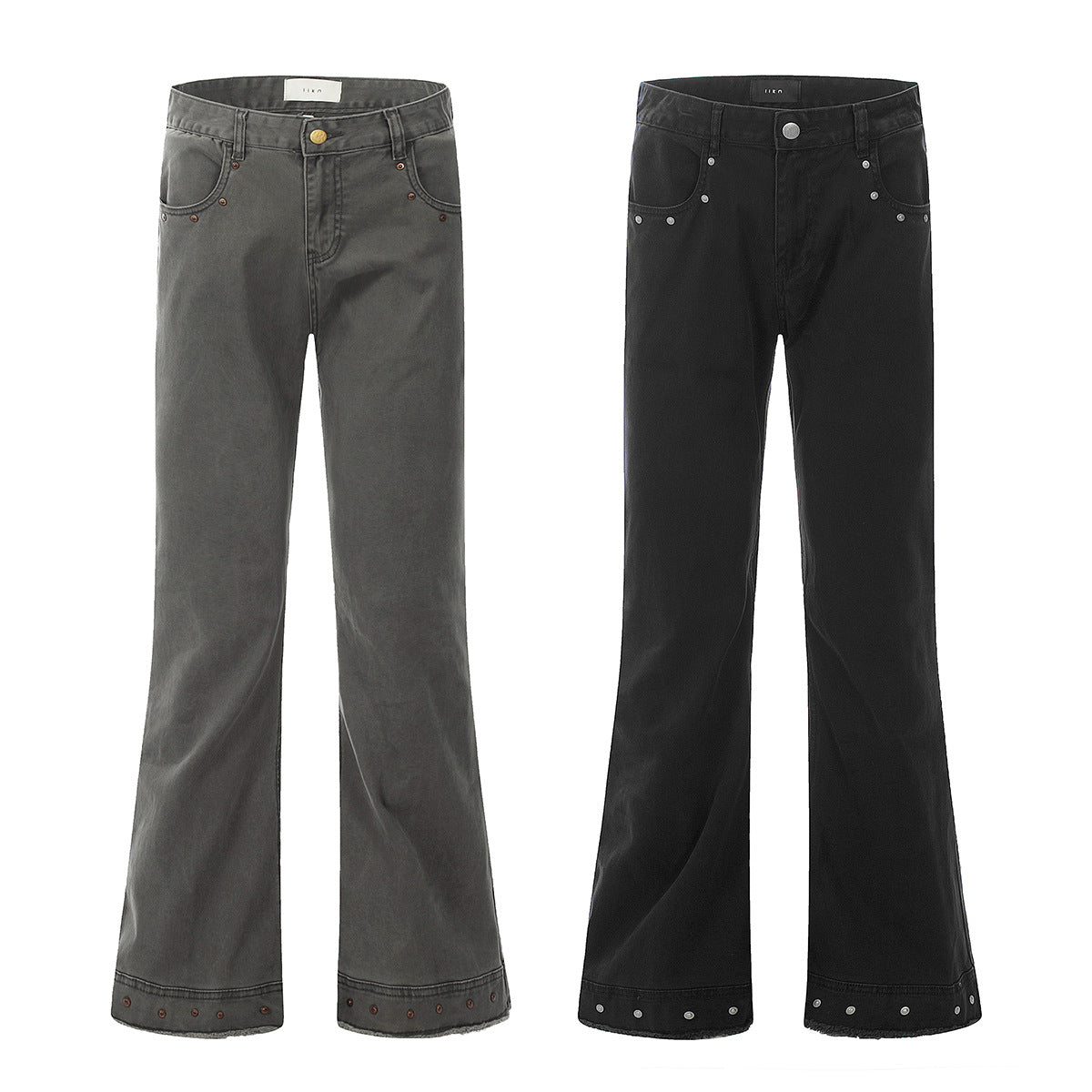 11KN gray-green riveted slim jeans