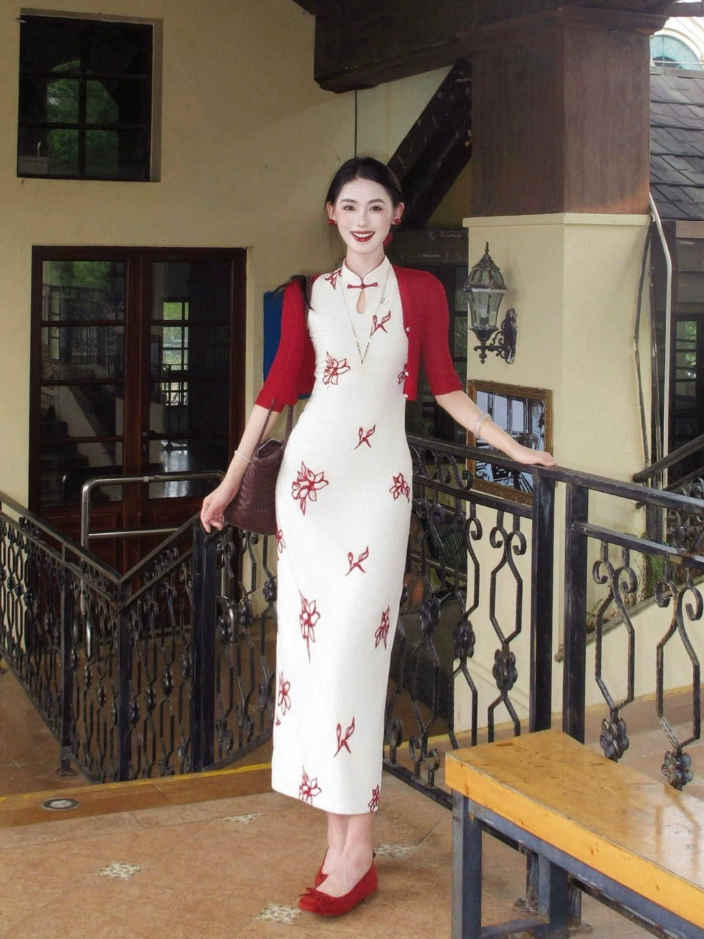 ZIHE Floral Embroidered Cheongsam Slim Dress