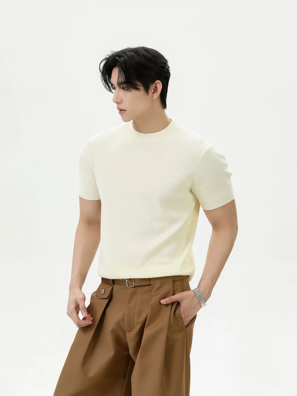 TURNTIDE Front Shoulder Knit Casual Tee