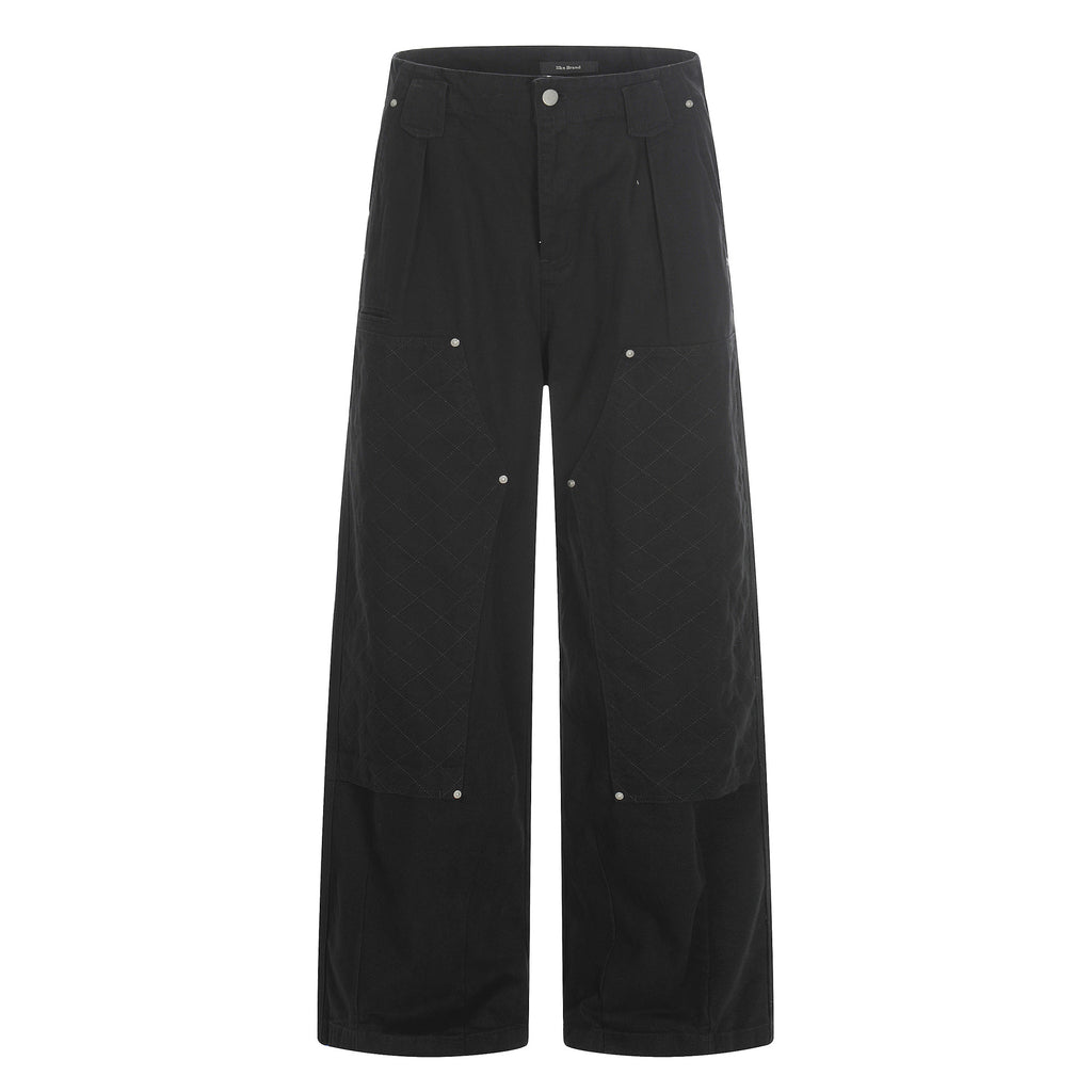 11KN Retro Straight Rivet Spliced Pleated Casual Pants