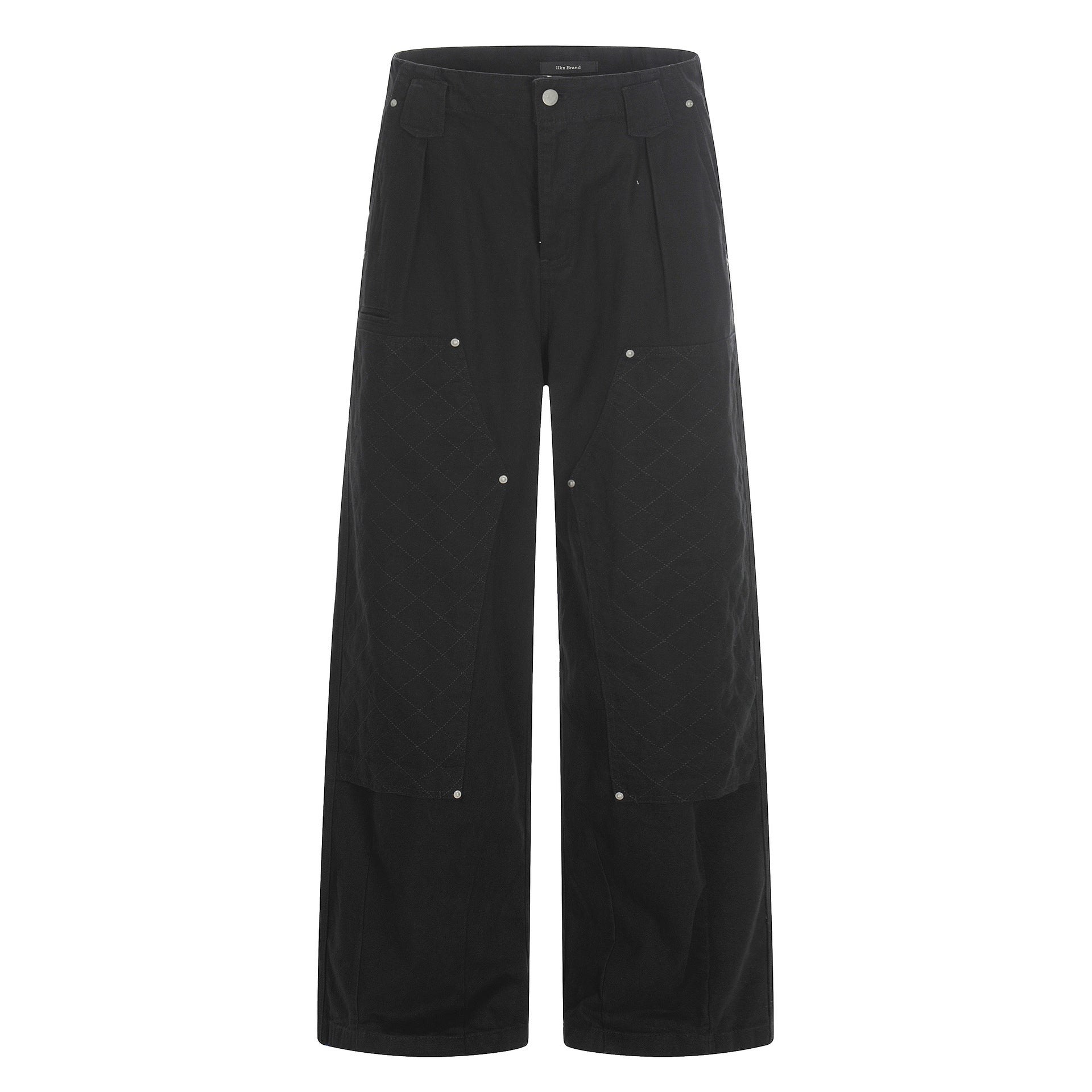 11KN Retro Straight Rivet Spliced Pleated Casual Pants