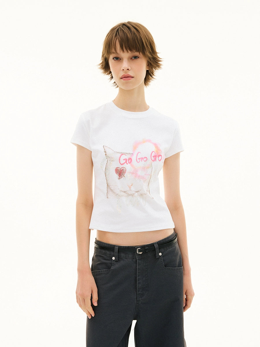 FUNKYFUN Kitten Color Hot Diamond Small Version Elastic Tee