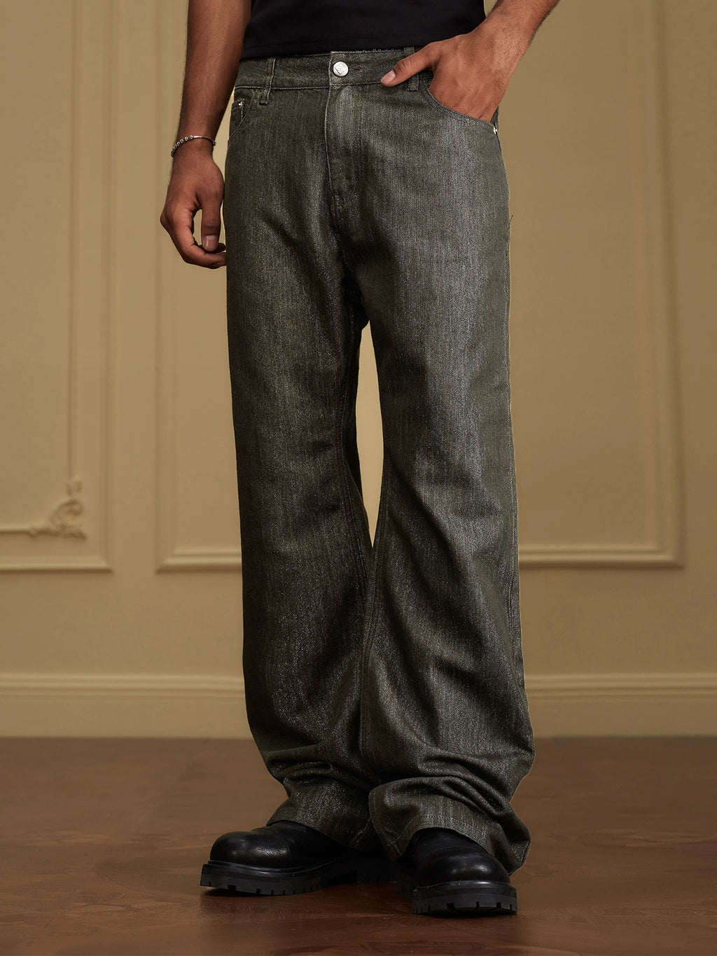 YADcrew Vintage Mid-Rise Reflective Cotton Jeans
