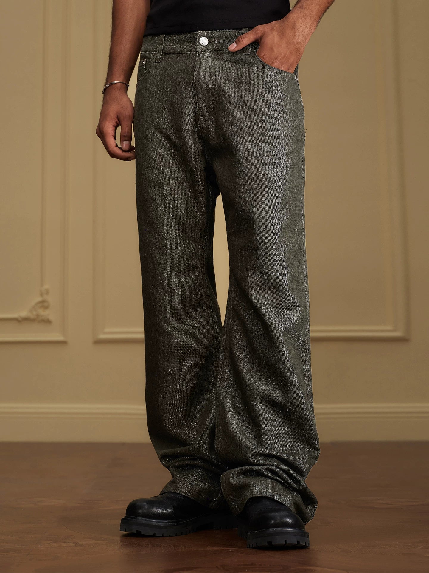 YADcrew Vintage Mid-Rise Reflective Cotton Jeans