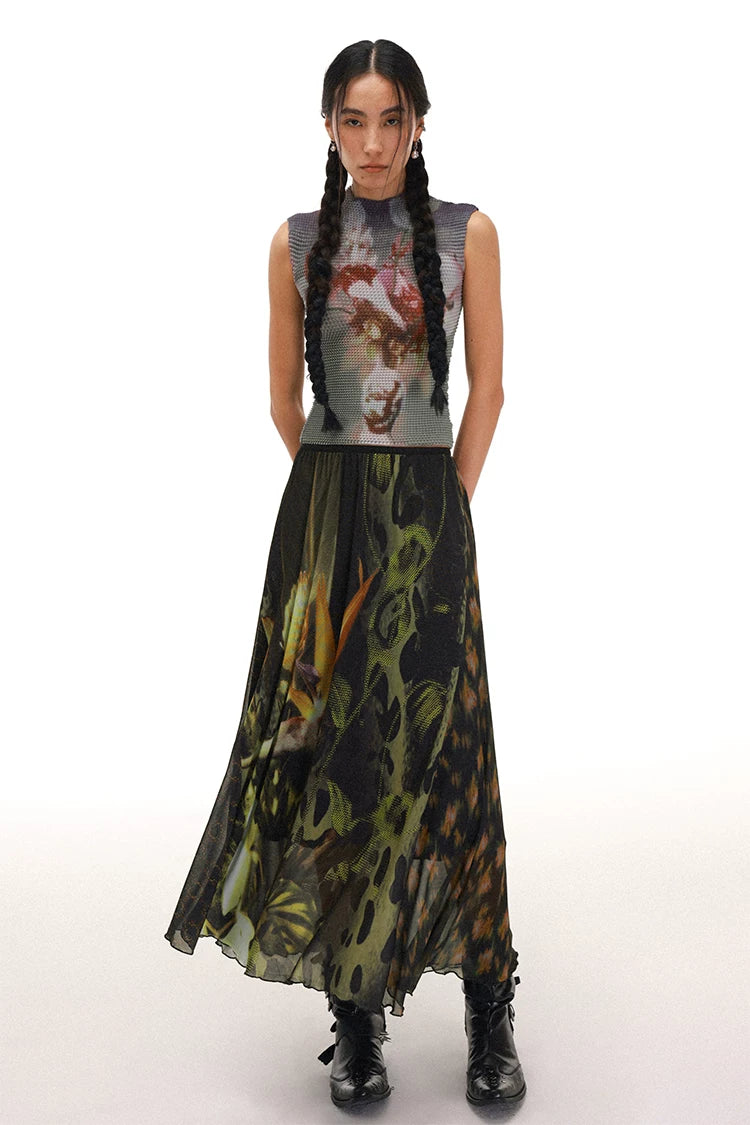 PHYS Floral Asymmetrical Splicing Drop Skirt