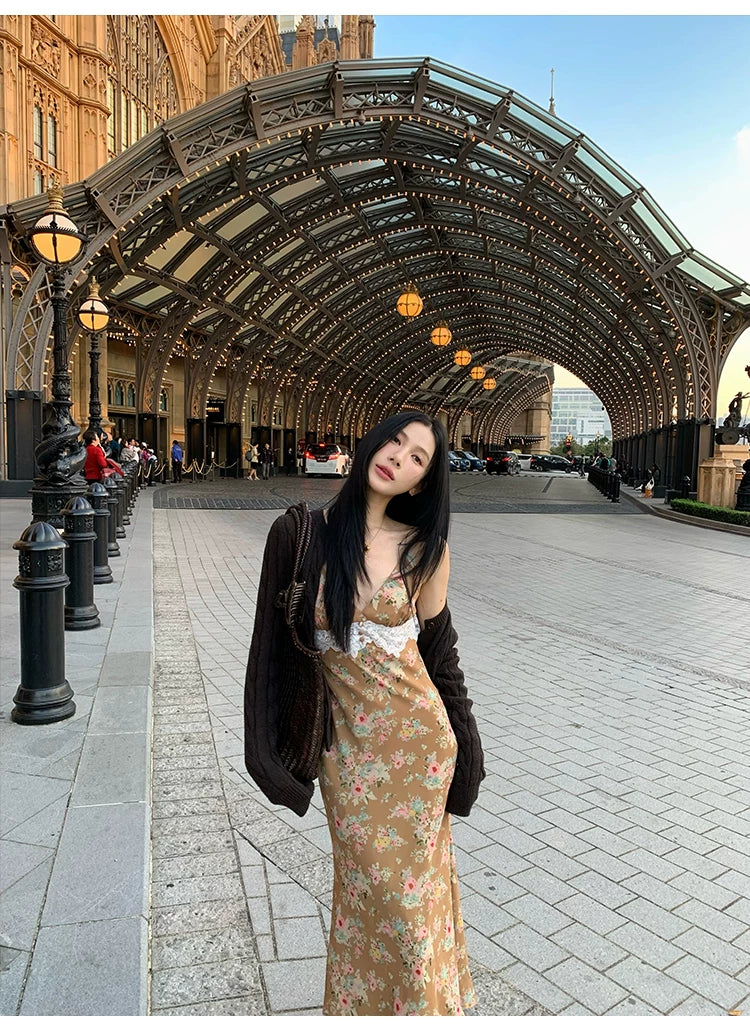 YOUNG KYLIN Floral Suspender Dress