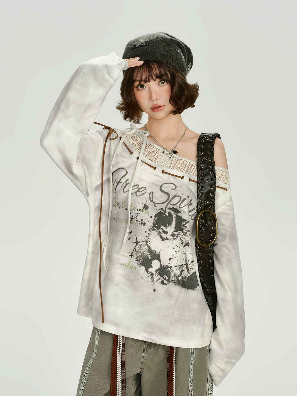 Girlyhalo Vintage Print Splicing Loose Long Sleeves