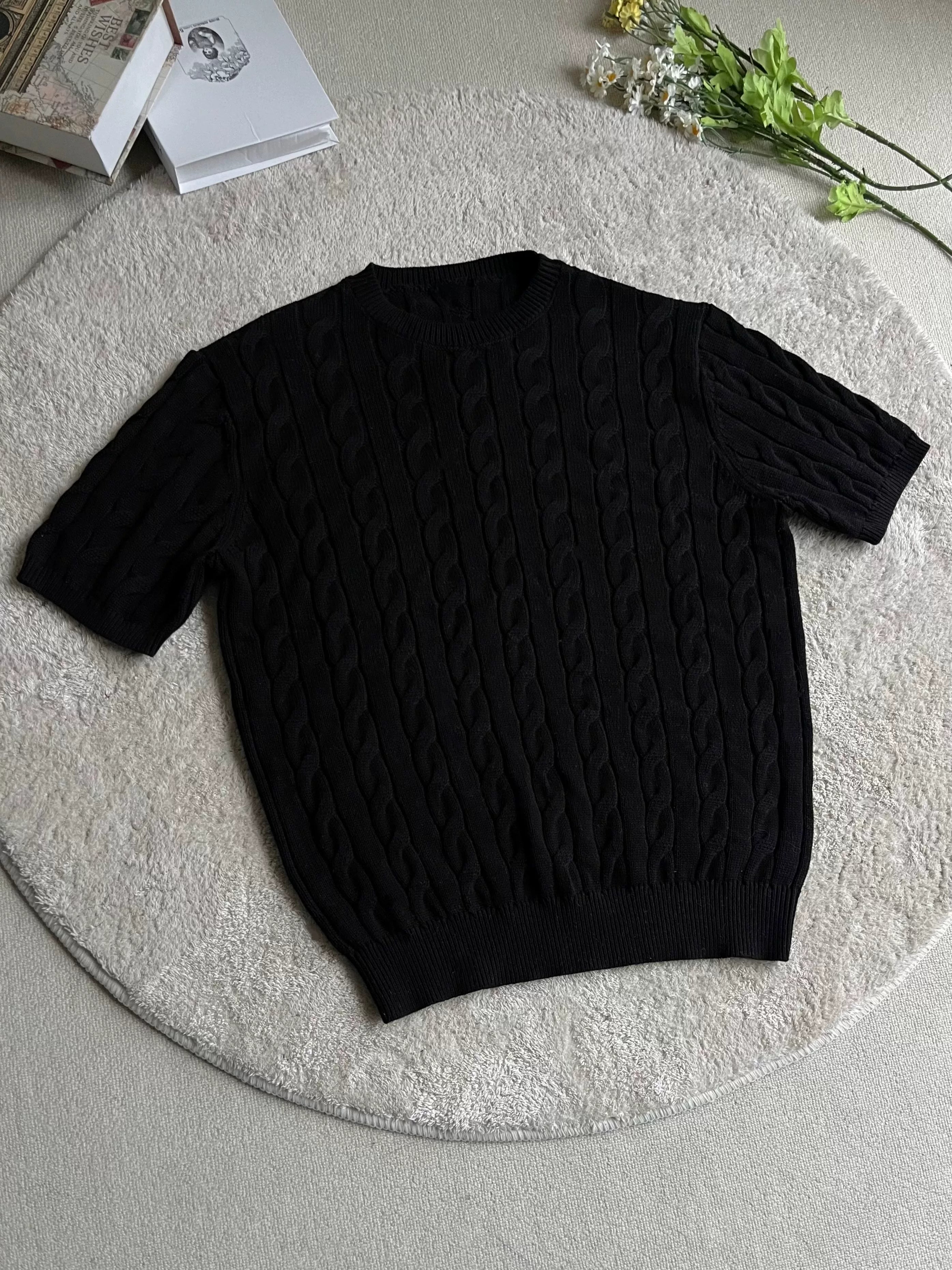 Xanvas Twisted Round Neck Straight Shoulder Knitted Tee