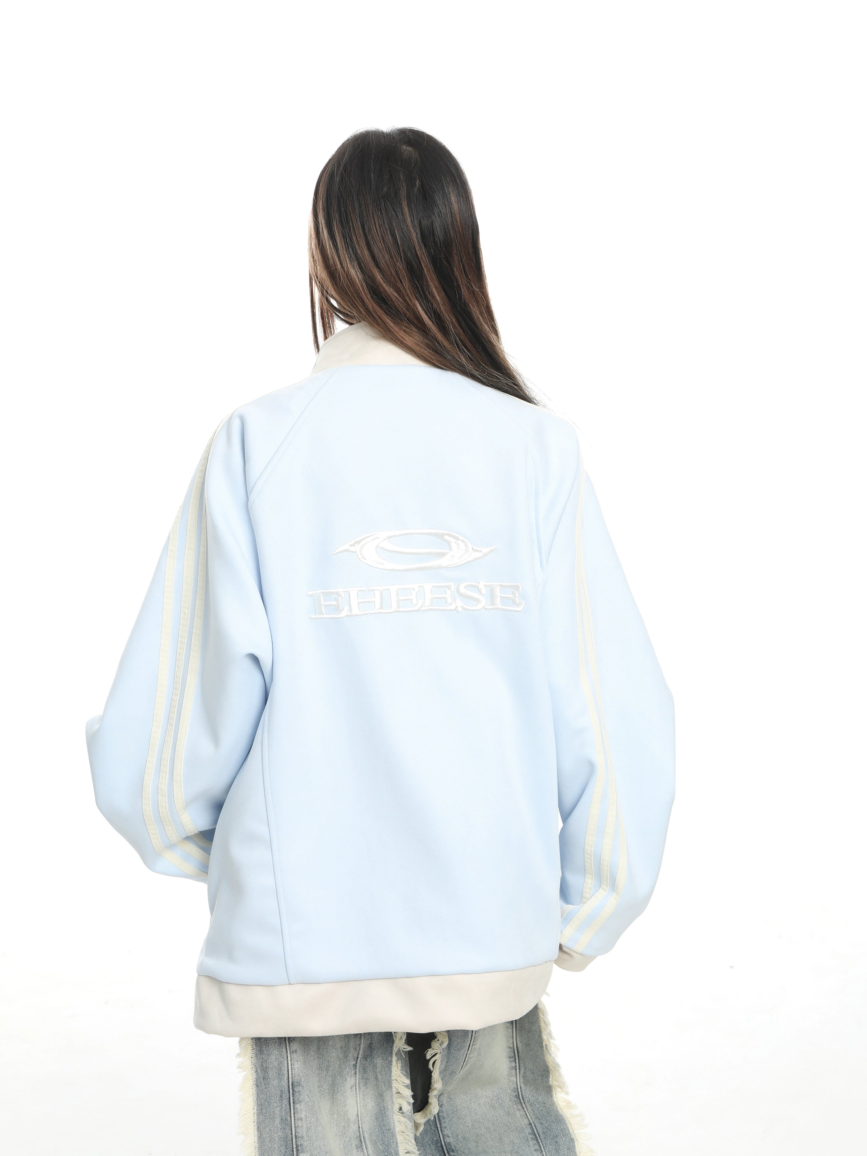 KDASE Stand-up Collar Suede Embroidered College Baseball Jersey