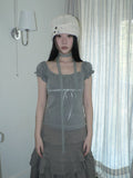 Ang: Project Polka Dot Square Neck Pleated Lace Edge Tee