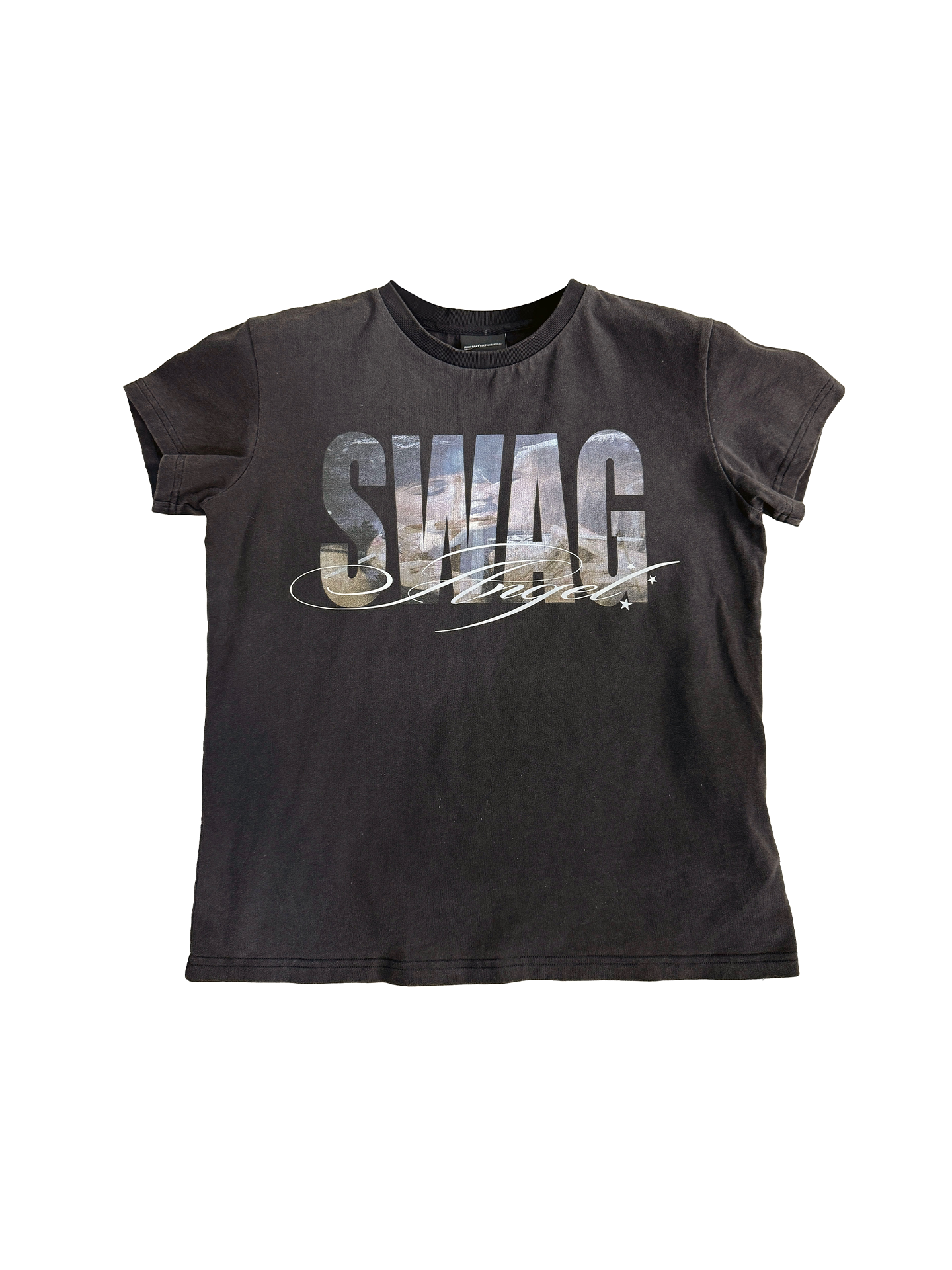 No E Mosen Letter Print Front Shoulder Short Tee