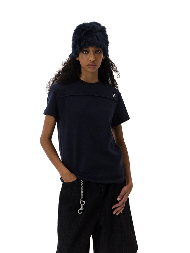 CRICLE CAGE Slim-fit Embroidery Tight Front Shoulder Tee
