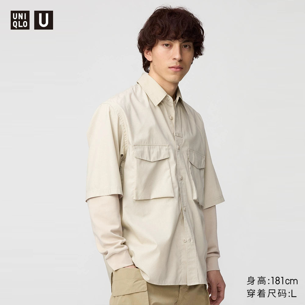 Uniqlo U series cooperative/men's and women's casual shirts/short-sleeved shirts loose tooling style 481220