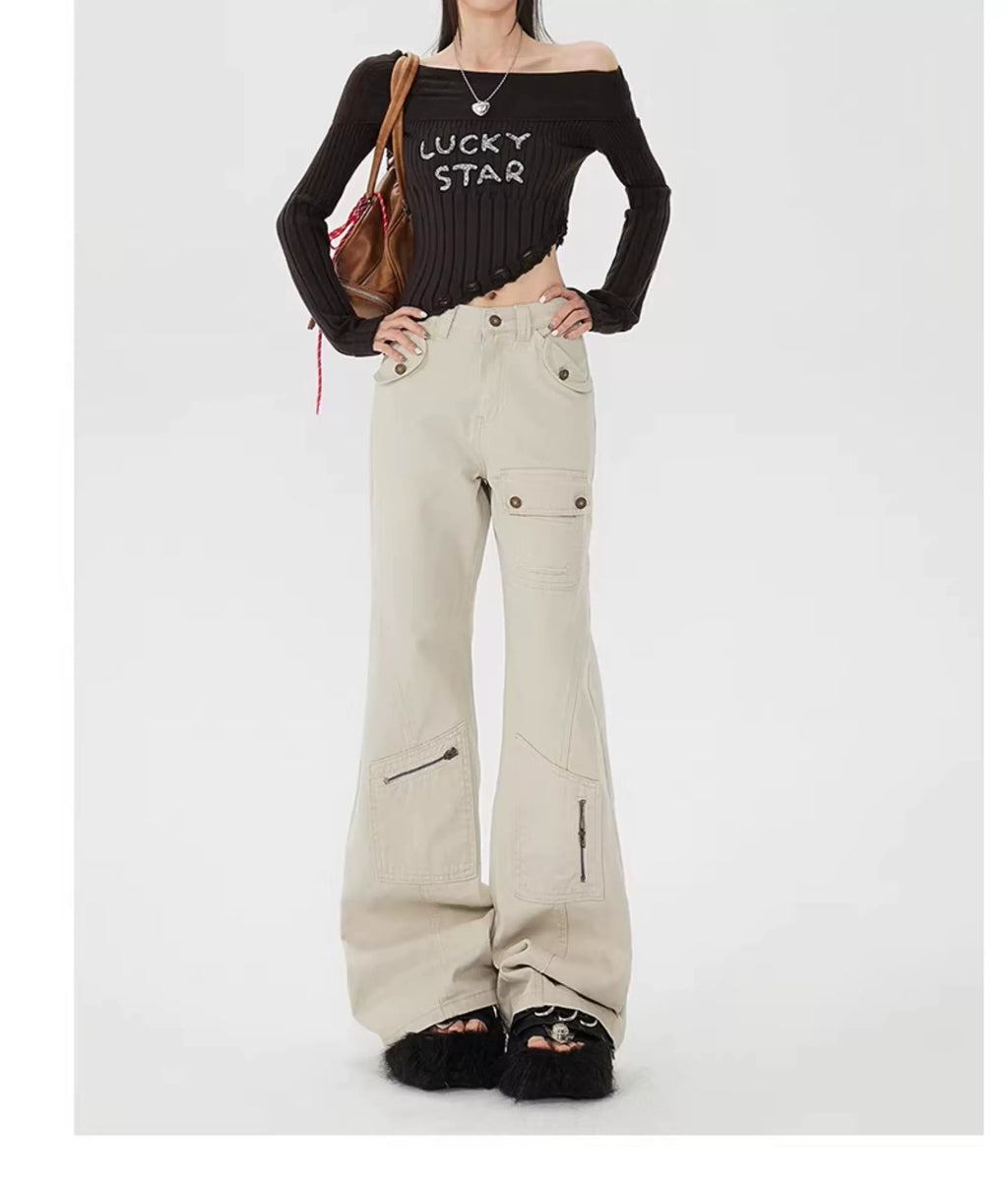 KPSR Micro Straight High Waist Mopping Tooling Jeans