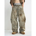 PEOPLESTYLE Yellow Mud Dyed Heavy Industry Dirty Wash Wide Leg Jeans