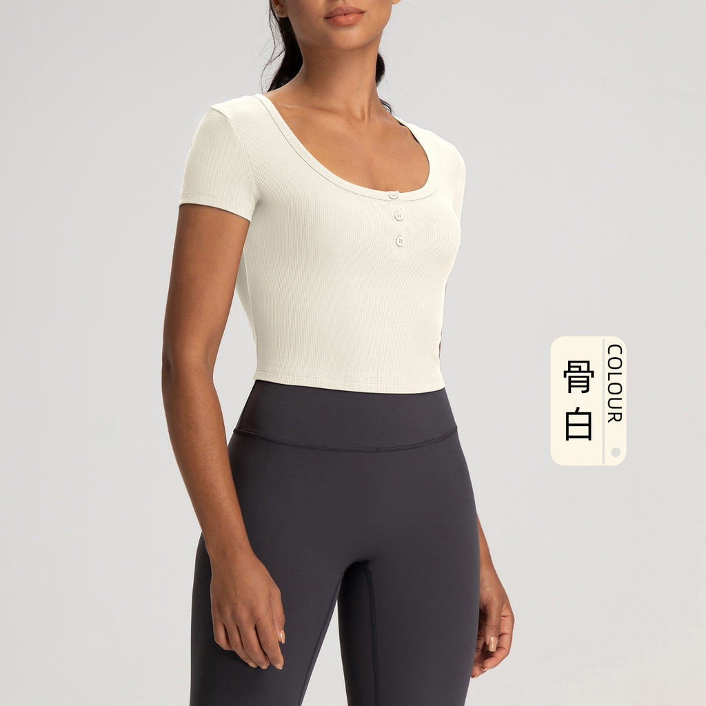 Athena Lulu Short Ribbed Slim Slim Henry Collar Tee