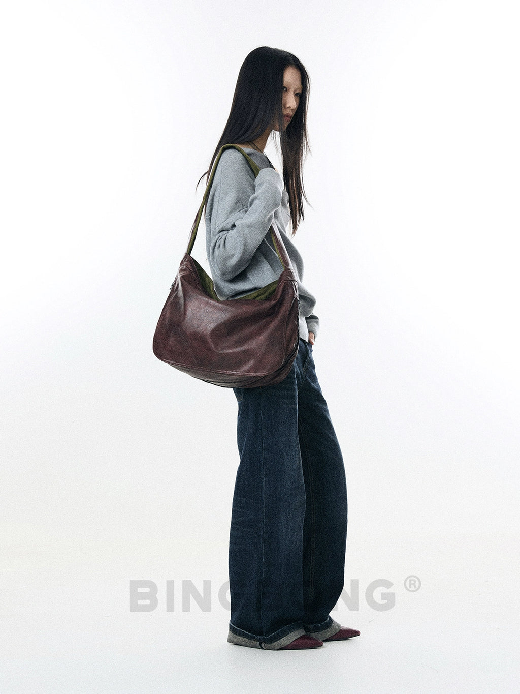 BINGBONG Vintage Large Capacity Slack Simple Shoulder Crossbody