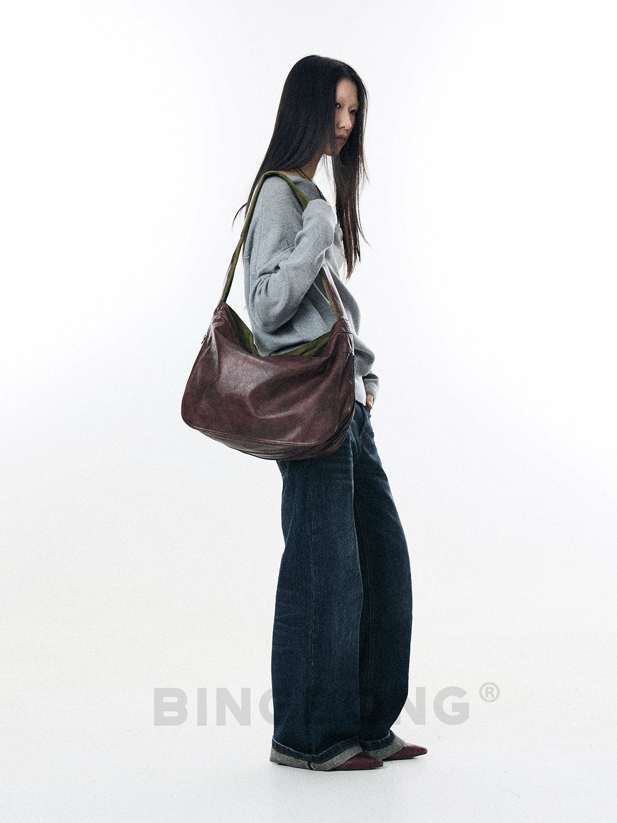 BINGBONG Vintage Large Capacity Slack Simple Shoulder Crossbody