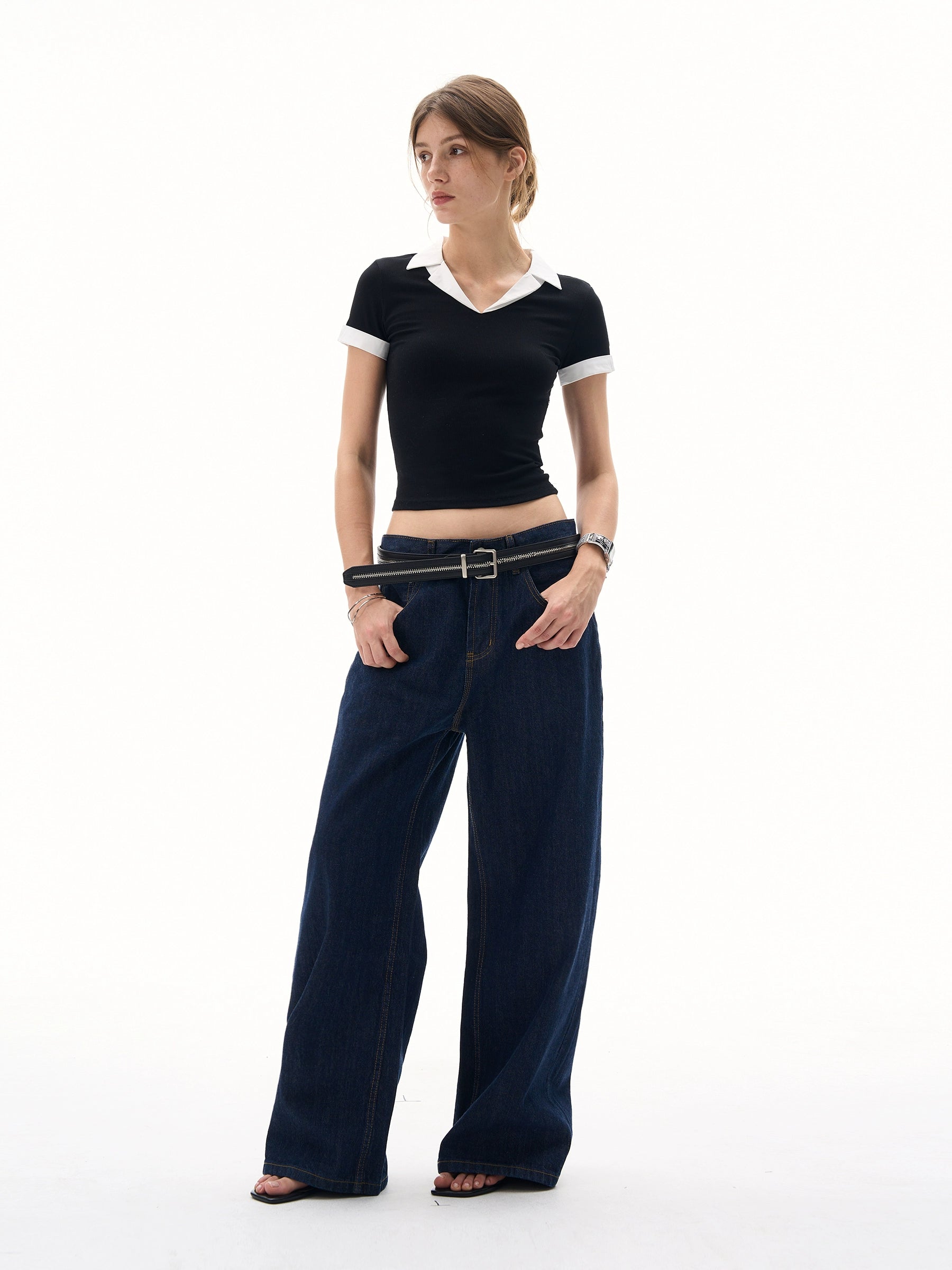 MADWITCH Vintage Fake Two Piece Lapel Slim Tee