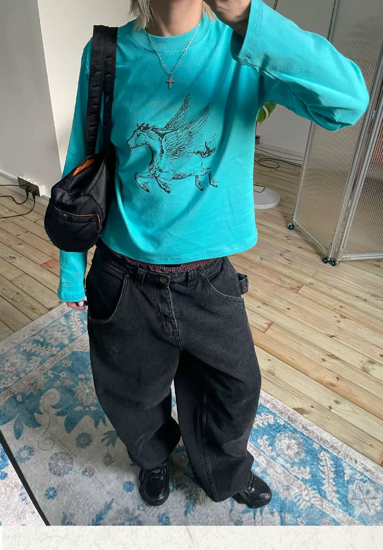 MMBBT Pegasus Cotton Printed Round Neck Loose Long Sleeves
