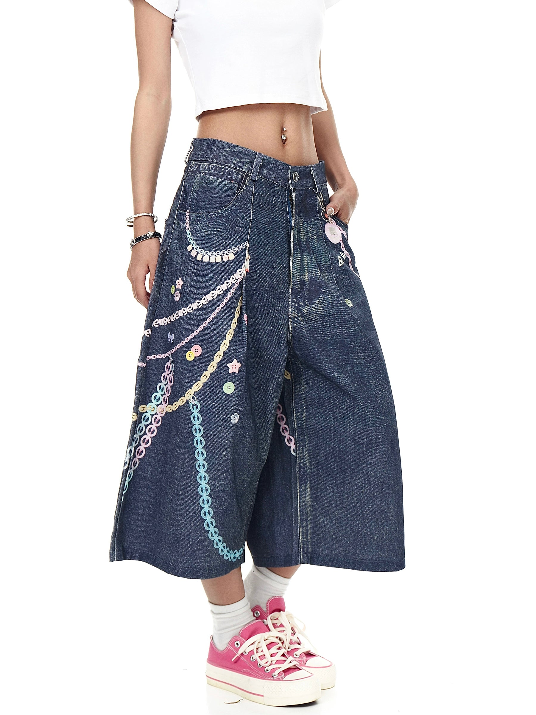 BLACKLISTS Colorful Chain Denim Shorts