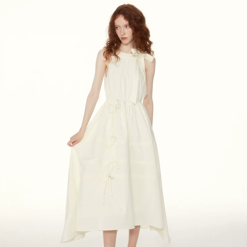Sureenough Sleeveless Bow Halter Long Dress