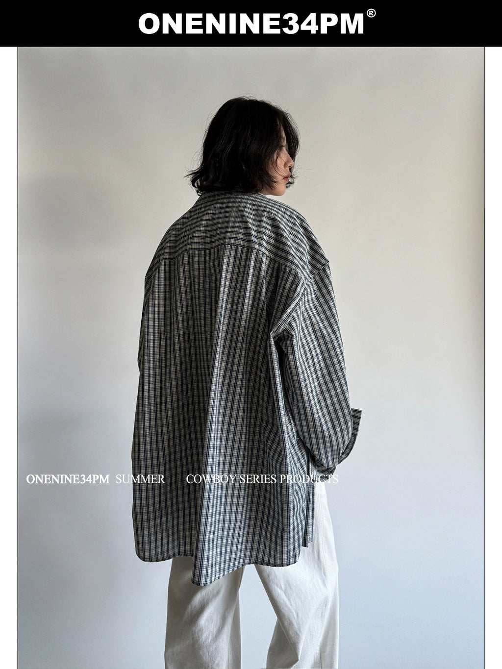 ONENINE34PM Fine Plaid Loose Lazy Long-sleeved Shirt